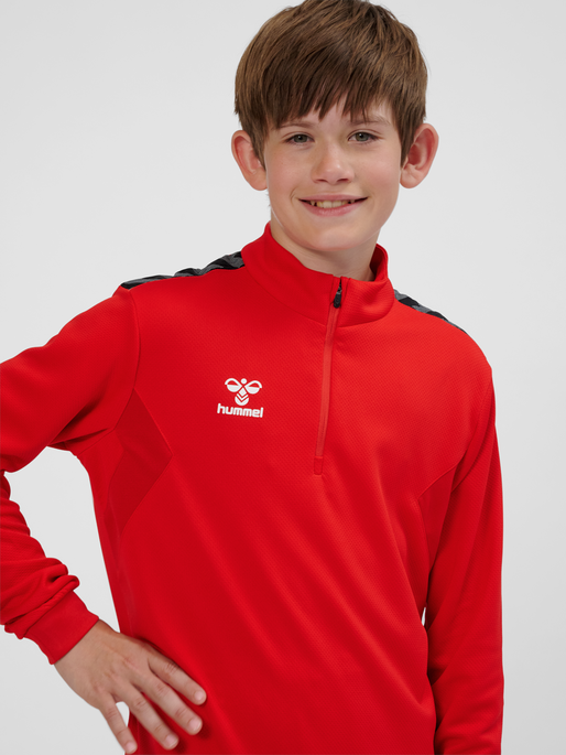 hmlAUTHENTIC HALF ZIP SWEAT KIDS, TRUE RED, model