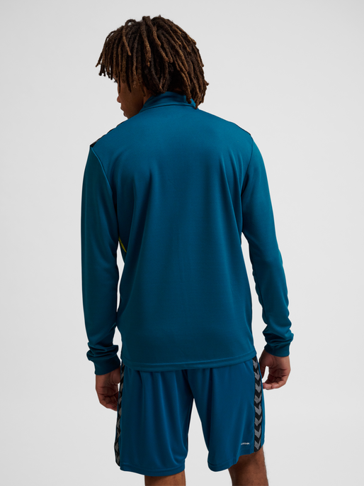 hmlAUTHENTIC HALF ZIP SWEAT, BLUE CORAL/SULPHUR SPRING, model