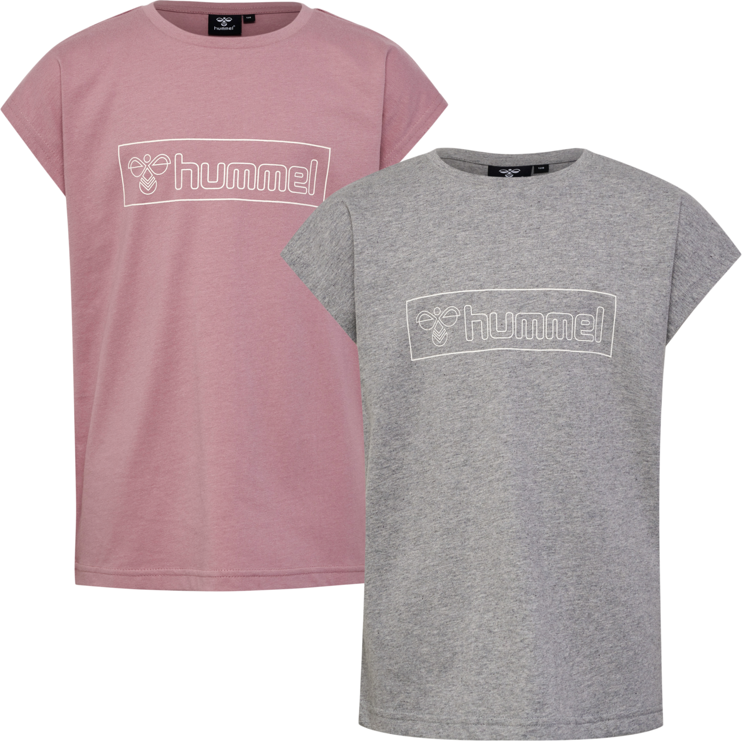 hmlBOXLINE T-SHIRT S/S 2 PK, GREY MELANGE/WOODROSE, packshot