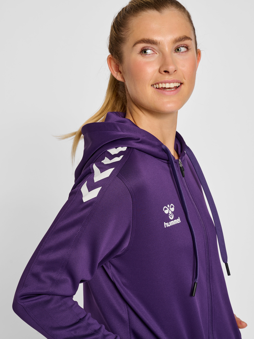hmlCORE XK POLY ZIP HOOD SWEAT WOMA, ACAI/WHITE, model