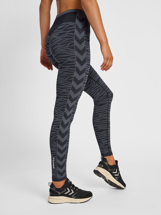 hmlMT SAGA SEAMLESS MW TIGHTS, BLACK/ASPHALT MELANGE, model