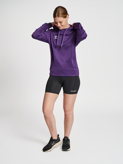 hmlCORE XK POLY SWEAT HOODIE WOMAN, ACAI/WHITE, model