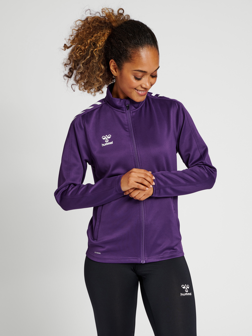 hmlCORE XK POLY ZIP SWEAT WOMAN, ACAI/WHITE, model