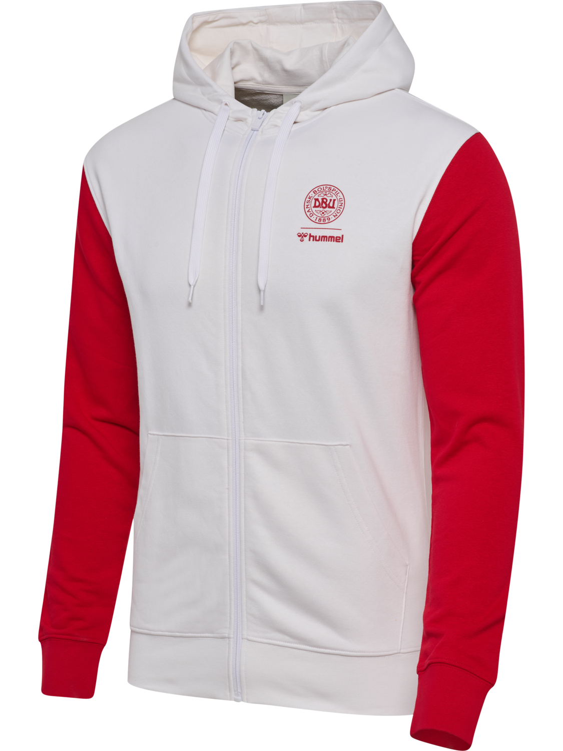 DBU 26 FAN RED-WHITE ZIP HOOD, WHITE/TANGO RED, packshot
